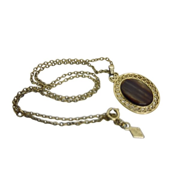 Sarah Coventry Textured Cable Chain Necklace With Abalone Shell Pendant (5672) - Picture 3 of 6